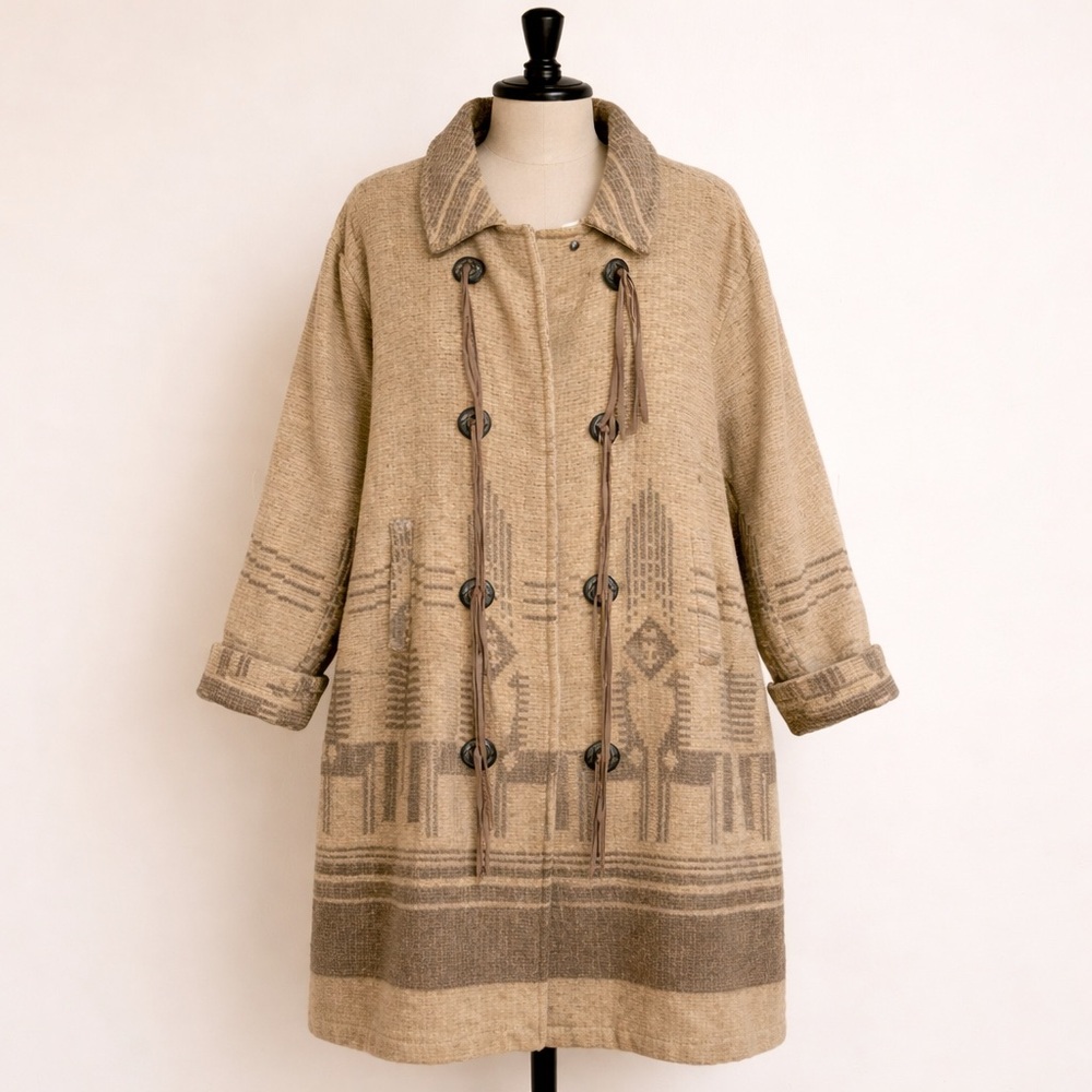 Chic Vintage Woolrich Southwestern Wool Mohair Coat | Concho Toggle Duster | XL